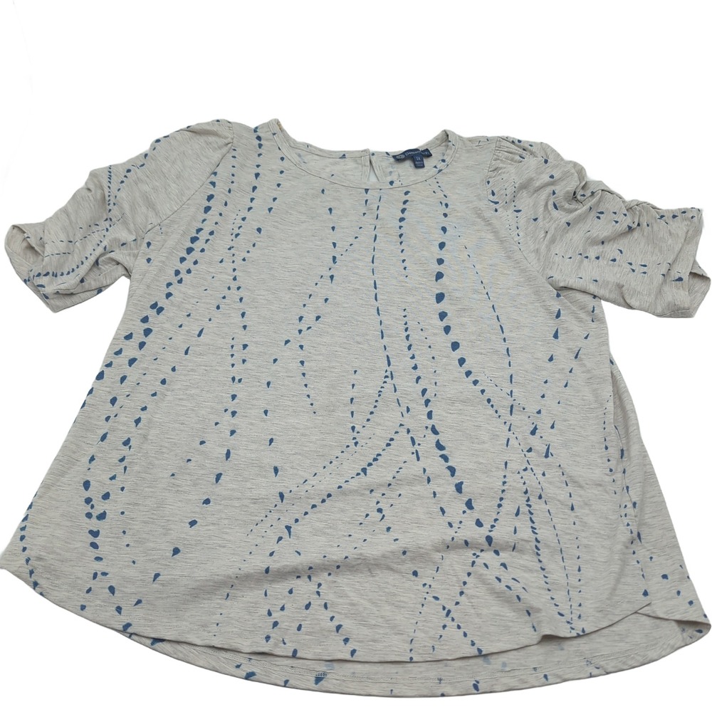 Democracy Womens 1X Gray Blue Abstract Dotted Print Puff Sleeve Top W3V08398E - Picture 2 of 5